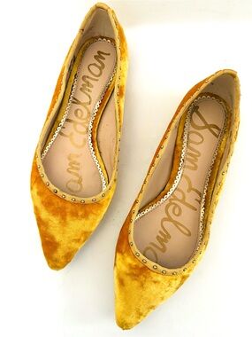 Sam Edelman Rivera Velvet Studded Pointed Toe Flats Scalloped Size 7
